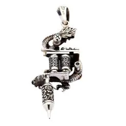 Bikerringshop Dragon Skull Tattoo Machine Gun Pendant -Outlet Rings Store dragon skull tattoo machine gun pendant 3