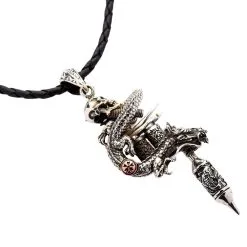 Bikerringshop Dragon Skull Tattoo Machine Gun Pendant -Outlet Rings Store dragon skull tattoo machine gun pendant 7