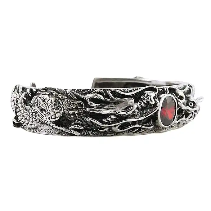 Bikerringshop Dragon Mens Sterling Silver Cuff Bracelet 4 Bikerringshop Dragon Mens Sterling Silver Cuff Bracelet - Image 2