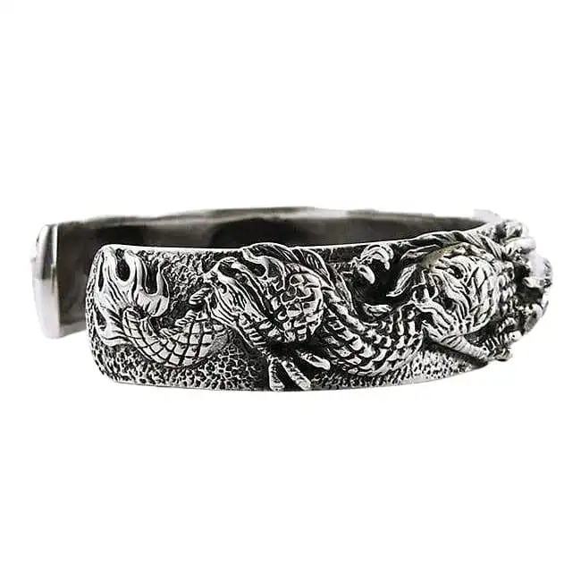 Bikerringshop Dragon Mens Sterling Silver Cuff Bracelet 5 Bikerringshop Dragon Mens Sterling Silver Cuff Bracelet - Image 3