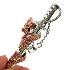 Bikerringshop Copper Dragon Silver Sword Pendants