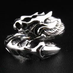 Bikerringshop Sterling Silver Dragon Tattoo Gothic Ring