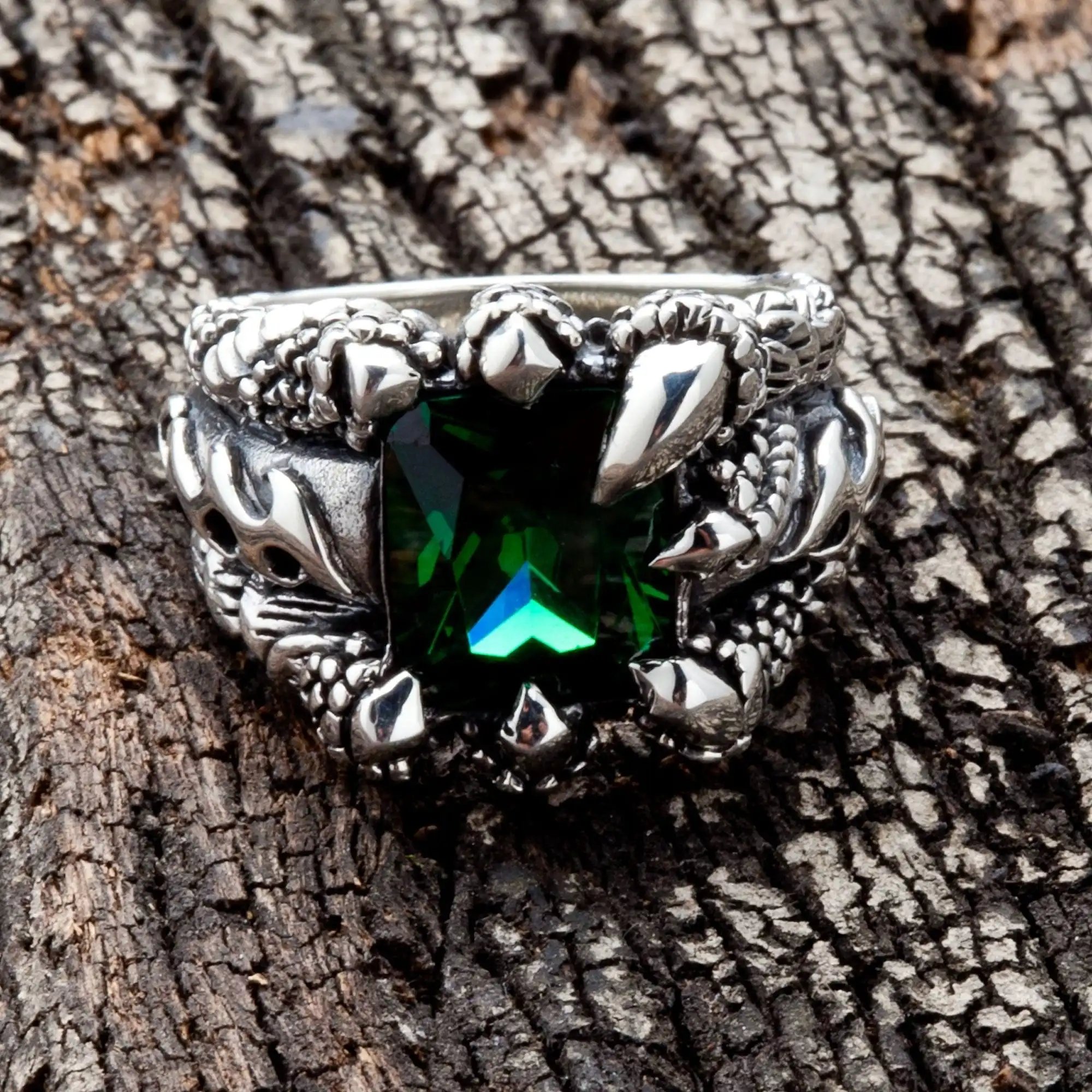 Bikerringshop Emerald Sterling Silver Claw Mens Gothic Ring 9 Bikerringshop Emerald Sterling Silver Claw Mens Gothic Ring - Image 7