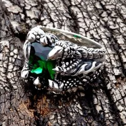 Bikerringshop Emerald Sterling Silver Claw Mens Gothic Ring