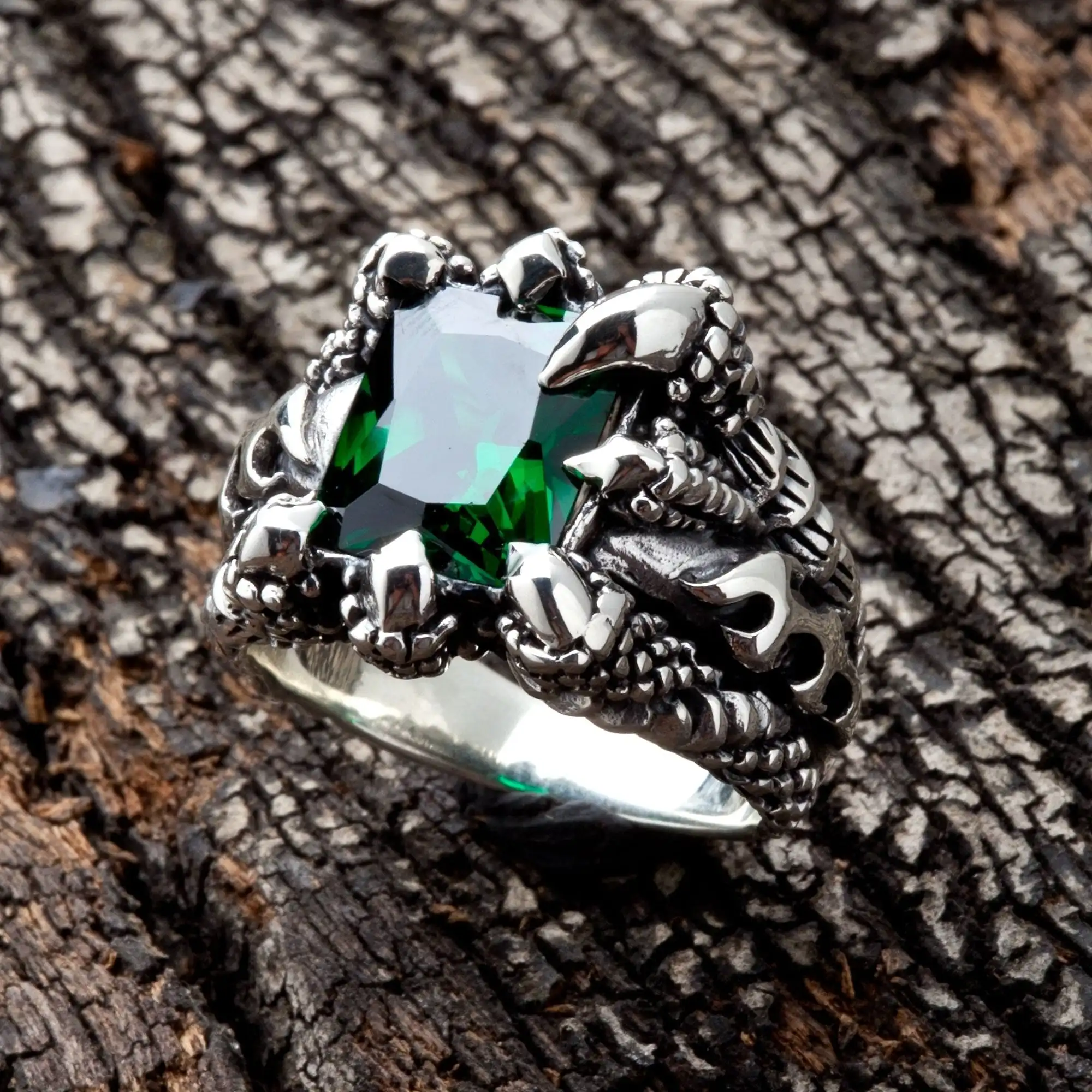 Bikerringshop Emerald Sterling Silver Claw Mens Gothic Ring 6 Bikerringshop Emerald Sterling Silver Claw Mens Gothic Ring - Image 4