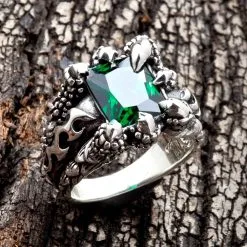 Bikerringshop Emerald Sterling Silver Claw Mens Gothic Ring 11 Bikerringshop Emerald Sterling Silver Claw Mens Gothic Ring -Outlet Rings Store emerald claw mens gothic ring 7