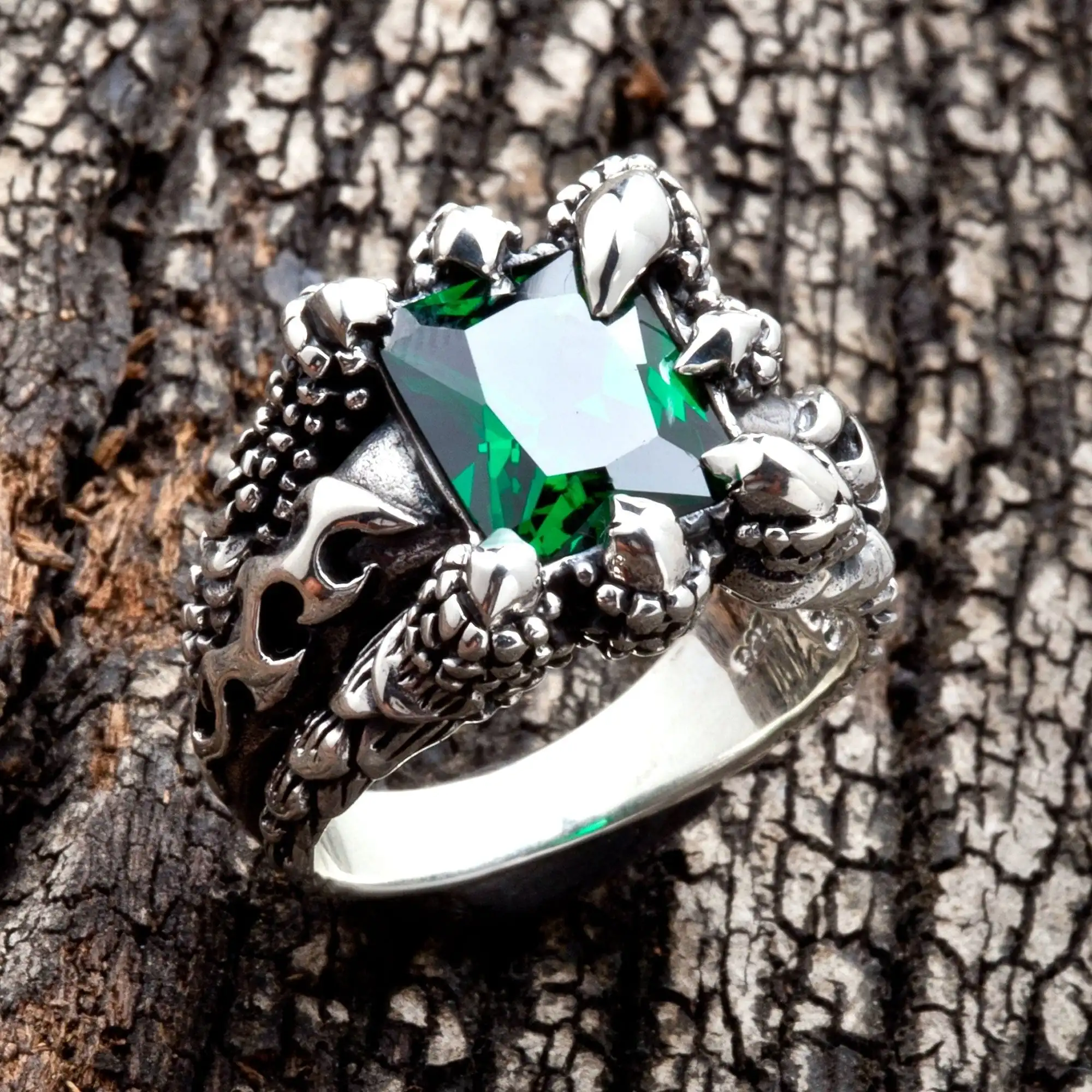 Bikerringshop Emerald Sterling Silver Claw Mens Gothic Ring 5 Bikerringshop Emerald Sterling Silver Claw Mens Gothic Ring - Image 3