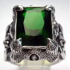 Bikerringshop Sterling Silver Emerald Dragon Claw Mens Ring -Outlet Rings Store emerald dragon claw ring 4