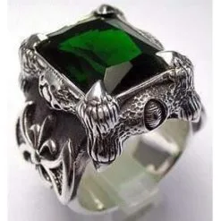 Bikerringshop Sterling Silver Emerald Dragon Claw Mens Ring -Outlet Rings Store emerald dragon claw ring 6