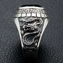 Bikerringshop Sterling Silver Emerald Japanese Tiger Dragon Mens Ring 9 Bikerringshop Sterling Silver Emerald Japanese Tiger Dragon Mens Ring -Outlet Rings Store emerald mens ring Japanese dragon 4