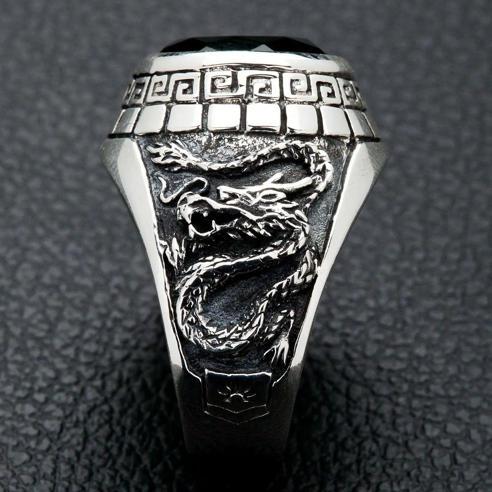 Bikerringshop Sterling Silver Emerald Japanese Tiger Dragon Mens Ring 5 Bikerringshop Sterling Silver Emerald Japanese Tiger Dragon Mens Ring - Image 3
