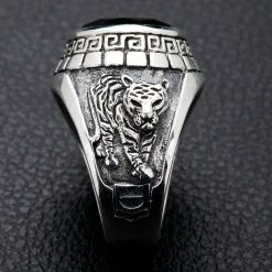 Bikerringshop Sterling Silver Emerald Japanese Tiger Dragon Mens Ring 10 Bikerringshop Sterling Silver Emerald Japanese Tiger Dragon Mens Ring -Outlet Rings Store emerald mens ring Japanese tiger