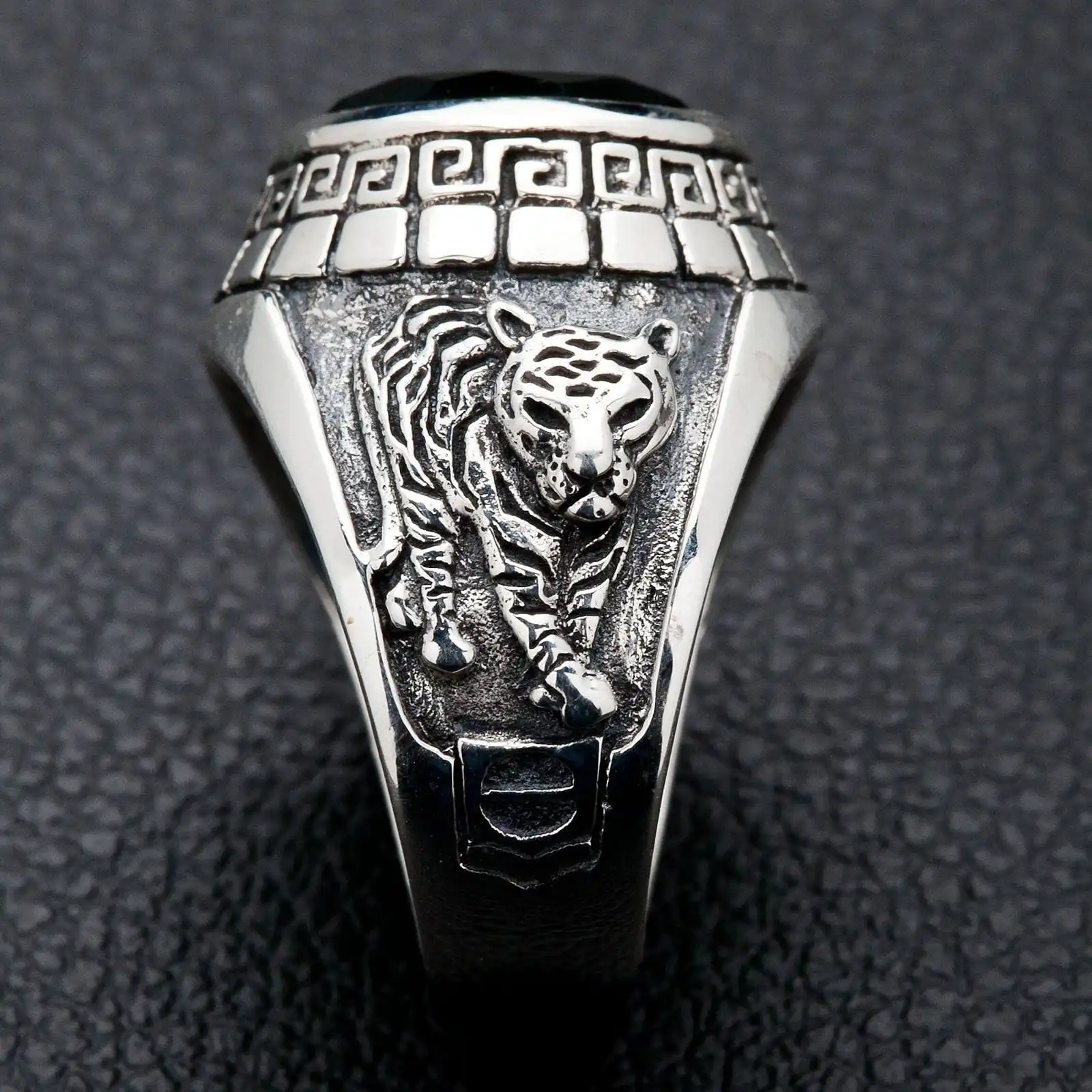 Bikerringshop Sterling Silver Emerald Japanese Tiger Dragon Mens Ring 6 Bikerringshop Sterling Silver Emerald Japanese Tiger Dragon Mens Ring - Image 4