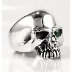 Bikerringshop Sterling Silver Emerald Green Eye Skull Mens Ring -Outlet Rings Store emerald skull mens ring 3