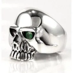 Bikerringshop Sterling Silver Emerald Green Eye Skull Mens Ring -Outlet Rings Store emerald skull mens ring 4