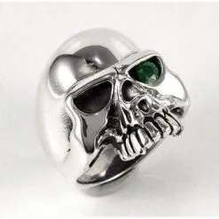 Bikerringshop Sterling Silver Emerald Green Eye Skull Mens Ring -Outlet Rings Store emerald skull mens ring 5