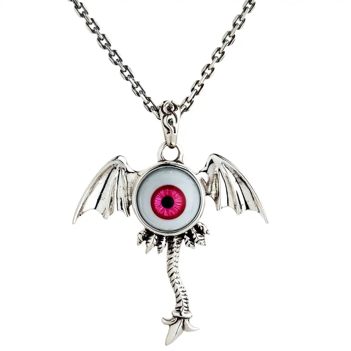 Bikerringshop Sterling Silver Red Evil Eye Gothic Wings Pendant 4 Bikerringshop Sterling Silver Red Evil Eye Gothic Wings Pendant - Image 2