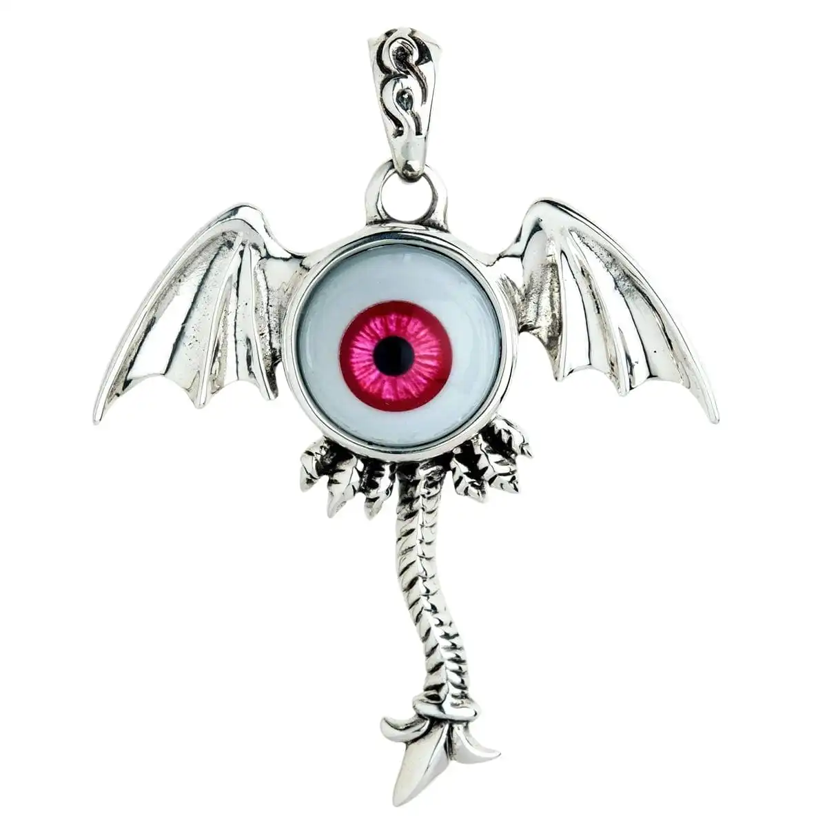 Bikerringshop Sterling Silver Red Evil Eye Gothic Wings Pendant 3 Bikerringshop Sterling Silver Red Evil Eye Gothic Wings Pendant