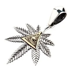 Bikerringshop Sterling Silver Eye Of Providence Marijuana Pendant Necklace -Outlet Rings Store eye Marijuana pendant 2