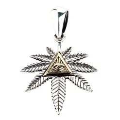 Bikerringshop Sterling Silver Eye Of Providence Marijuana Pendant Necklace -Outlet Rings Store eye Marijuana pendant