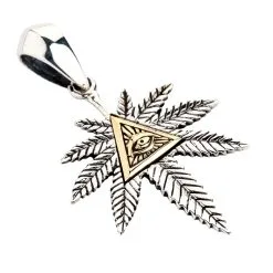 Bikerringshop Sterling Silver Eye Of Providence Marijuana Pendant Necklace -Outlet Rings Store eye Marijuana pendant 4