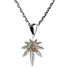 Bikerringshop Sterling Silver Eye Of Providence Marijuana Pendant Necklace