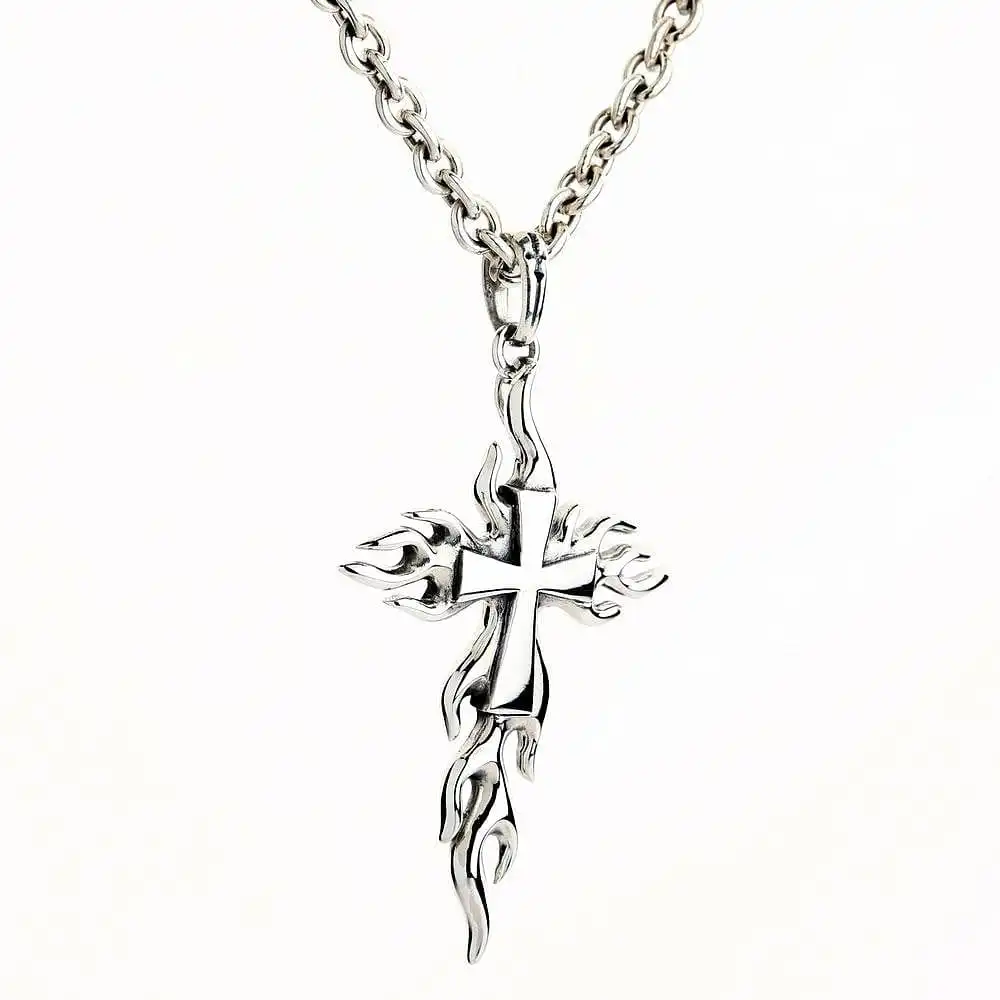Bikerringshop 925 Sterling Silver Flame Cross Biker Pendant 4 Bikerringshop 925 Sterling Silver Flame Cross Biker Pendant - Image 2