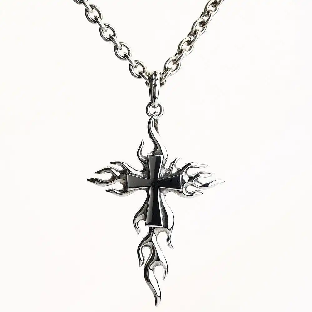 Bikerringshop 925 Sterling Silver Flame Cross Biker Pendant 6 Bikerringshop 925 Sterling Silver Flame Cross Biker Pendant - Image 4