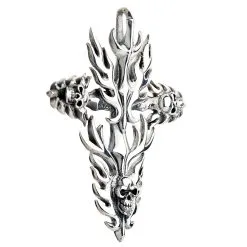 Bikerringshop Sterling Silver Flame Cross Skull Pendant -Outlet Rings Store flame cross skull pendant 3