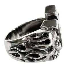 Bikerringshop Sterling Silver Flame Cross Skull Ring -Outlet Rings Store flame cross skull rings 3
