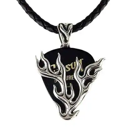 Bikerringshop Sterling Silver Flame Guitar Pick Holder Pendant 4 Bikerringshop Sterling Silver Flame Guitar Pick Holder Pendant - Image 2