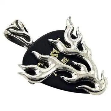 Bikerringshop Sterling Silver Flame Guitar Pick Holder Pendant 3 Bikerringshop Sterling Silver Flame Guitar Pick Holder Pendant