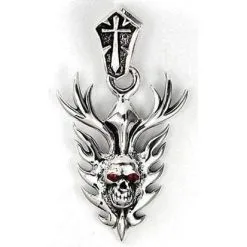 Bikerringshop Sterling Silver Flame Skull Biker Pendant -Outlet Rings Store flame skull biker pendant 5
