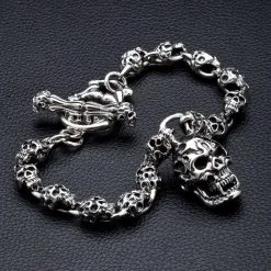 Bikerringshop Flame Skull Sterling Silver Bracelet -Outlet Rings Store flame skull silver 2