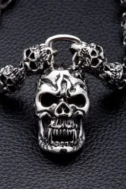 Bikerringshop Flame Skull Sterling Silver Bracelet -Outlet Rings Store flame skull silver 3
