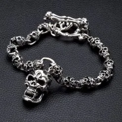 Bikerringshop Flame Skull Sterling Silver Bracelet