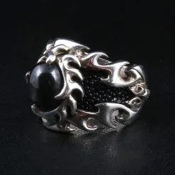 Bikerringshop Sterling Silver Flame Stingray Biker Ring -Outlet Rings Store flame stingray biker ring 3