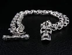 Bikerringshop Flaming Skull Sterling Silver Necklace -Outlet Rings Store flaming skull silver necklace 3