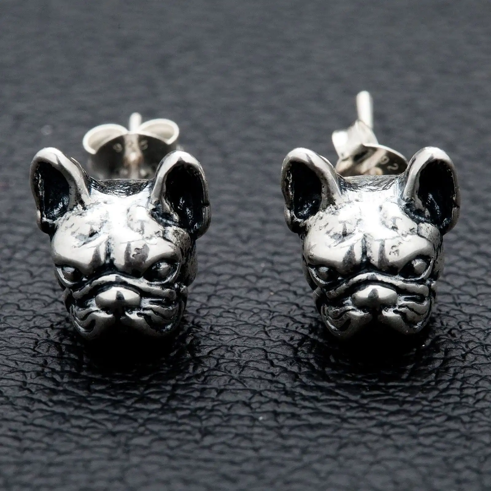 Bikerringshop Sterling Silver French Bulldog Head Earrings 3 Bikerringshop Sterling Silver French Bulldog Head Earrings