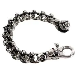 Bikerringshop Sterling Silver Red Garnet Eyes Skull Bracelet -Outlet Rings Store garnet eyes skull bracelet 2