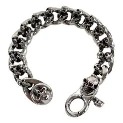 Bikerringshop Sterling Silver Red Garnet Eyes Skull Bracelet
