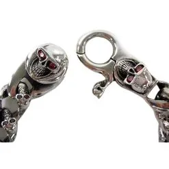 Bikerringshop Sterling Silver Red Garnet Eyes Skull Bracelet -Outlet Rings Store garnet eyes skull bracelet 4