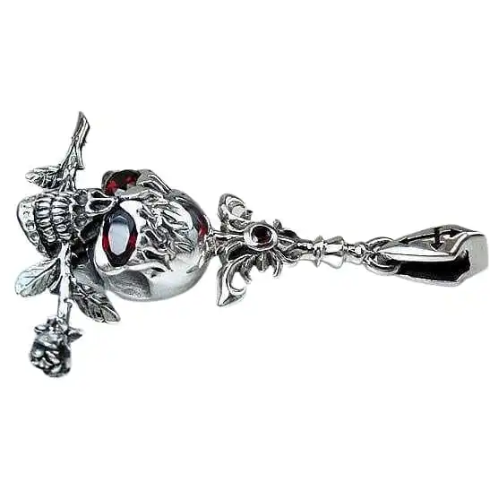 Bikerringshop Sterling Silver Garnet Flaming Skull Pendant 5 Bikerringshop Sterling Silver Garnet Flaming Skull Pendant - Image 3