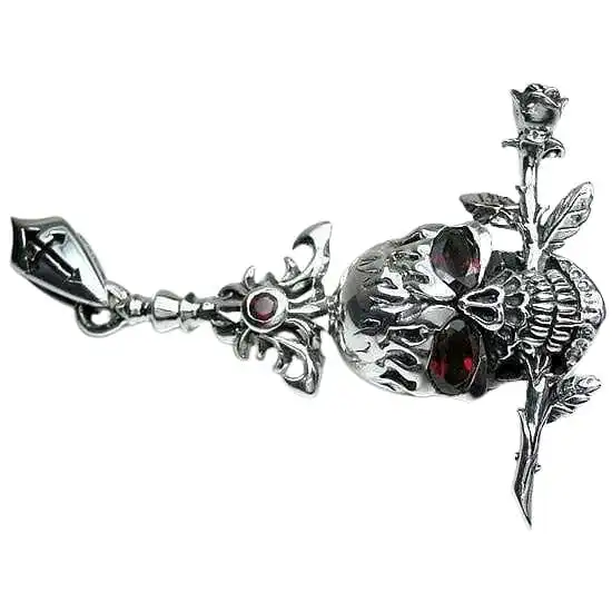 Bikerringshop Sterling Silver Garnet Flaming Skull Pendant 6 Bikerringshop Sterling Silver Garnet Flaming Skull Pendant - Image 4