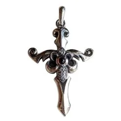Bikerringshop Garnet Fleur De Lis Cross Pendant
