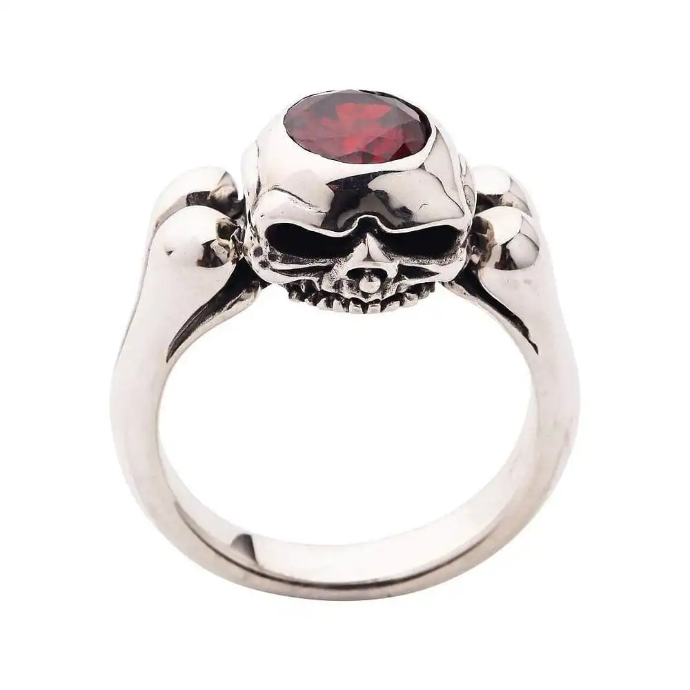 Bikerringshop Garnet Gothic Bone Skull Wedding Rings 3 Bikerringshop Garnet Gothic Bone Skull Wedding Rings