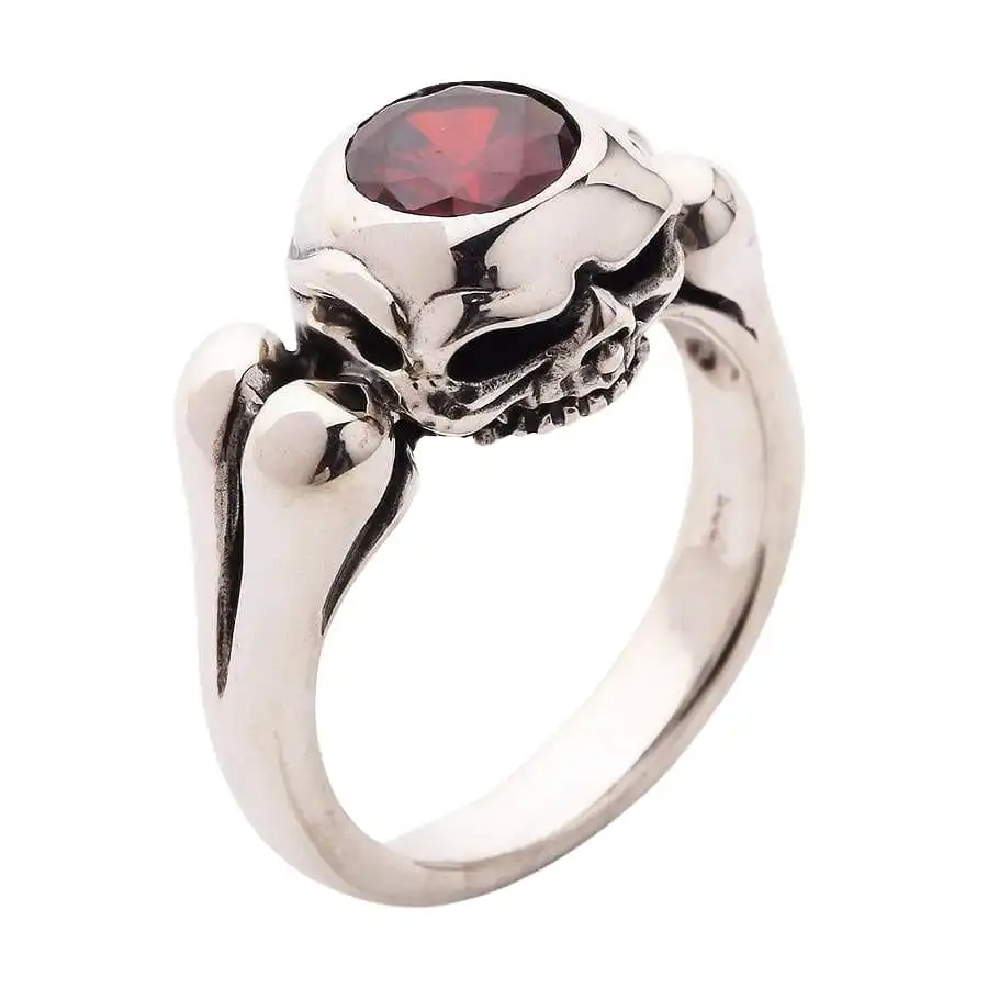 Bikerringshop Garnet Gothic Bone Skull Wedding Rings 5 Bikerringshop Garnet Gothic Bone Skull Wedding Rings - Image 3