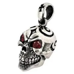 Bikerringshop 925 Sterling Silver Garnet Skull Pendants