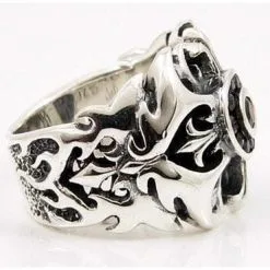 Bikerringshop Silver Garnet Tribal Cross Ring -Outlet Rings Store garnet tribal cross ring 3