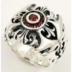 Bikerringshop Silver Garnet Tribal Cross Ring -Outlet Rings Store garnet tribal cross ring 4